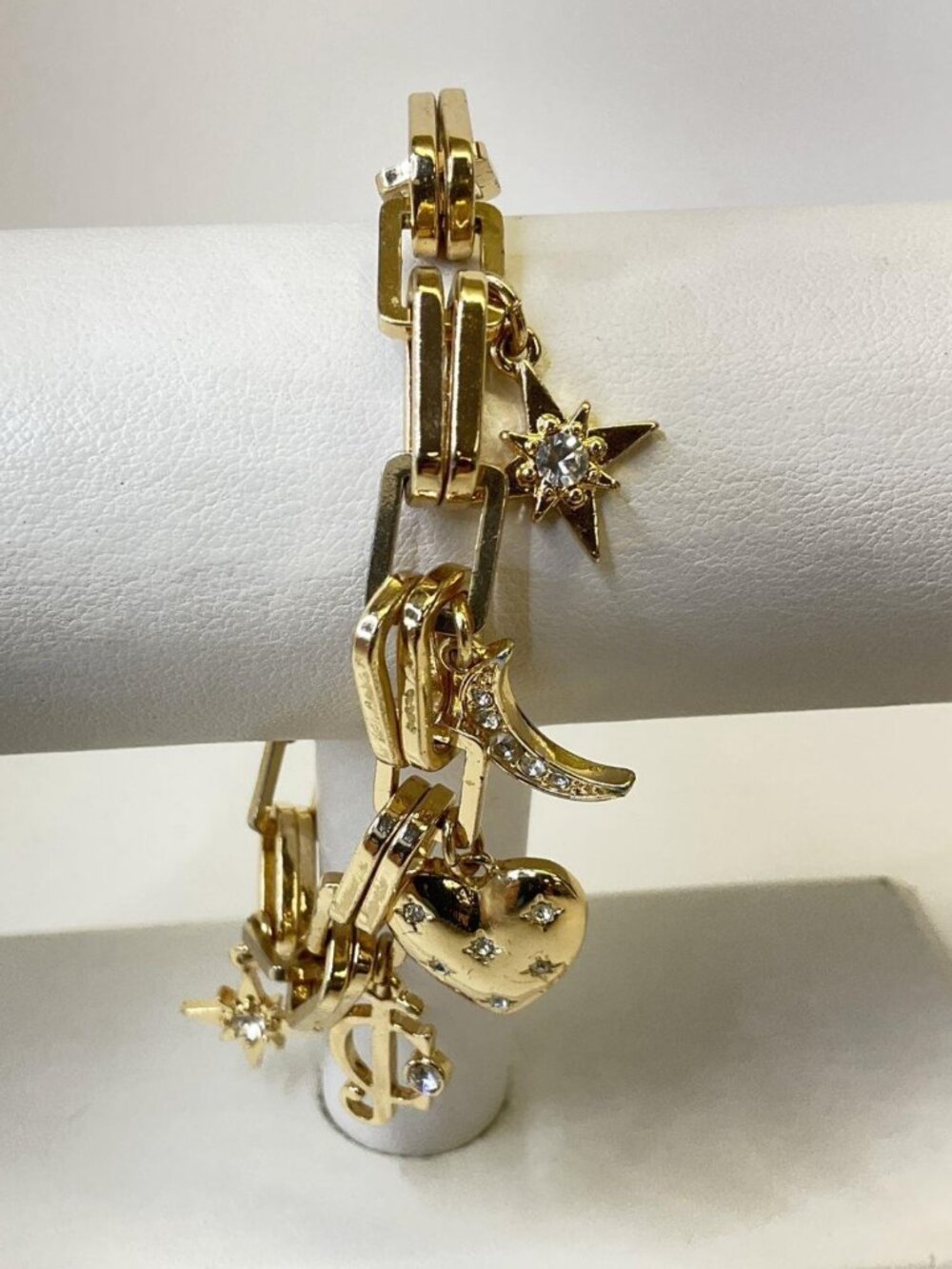 Juicy Couture Celestial Paperclip Link Charm Bracelet Gold Tone 5.75